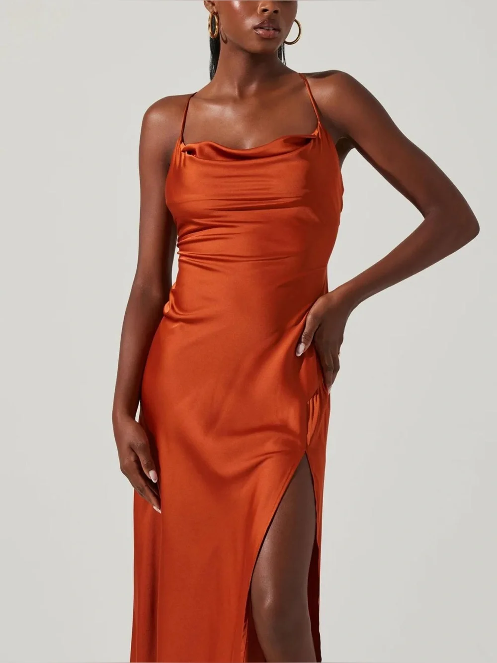 Astr Satin Gaia Midi Dress - Rust Orange